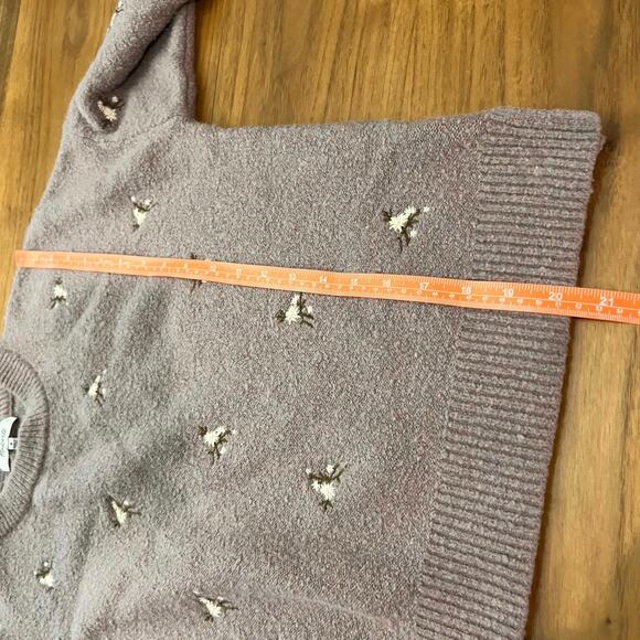 Madewell Sweater Medium Floral Purple Lavender Embroidered Cross Stitch Flowers - Picture 8 of 13